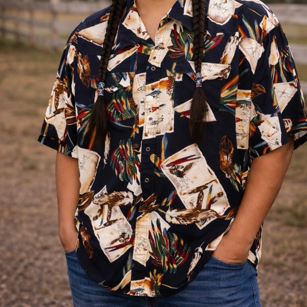 VTG 90s Panhandle Slim Native American Print Pearl Snap Men’s Button Up Sz 20